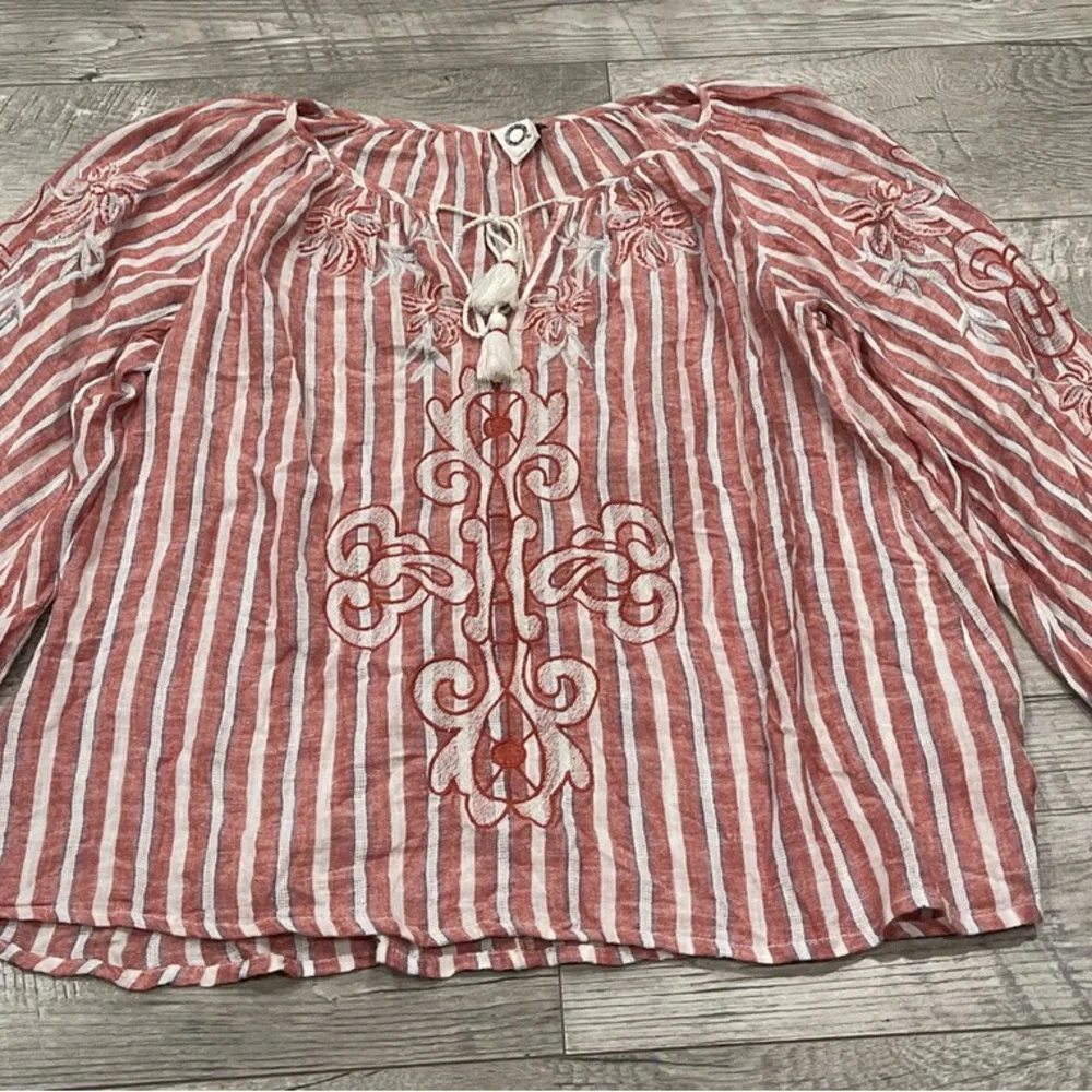 Anthropologie Pink Striped Embroidered Blouse - Picture 8 of 11